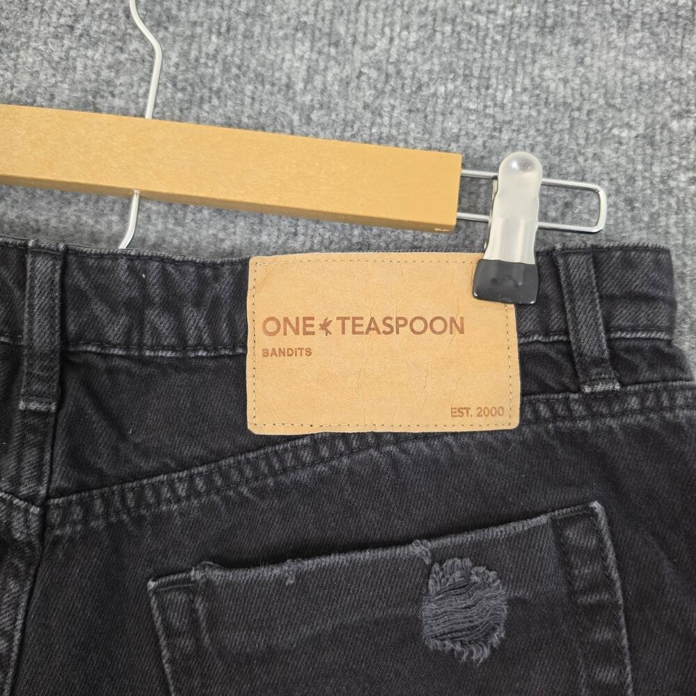 One Teaspoon Shorts 28 Bandits Denim Black Distressed Cut Off Hippie Relaxed Fit - Picture 4 of 10
